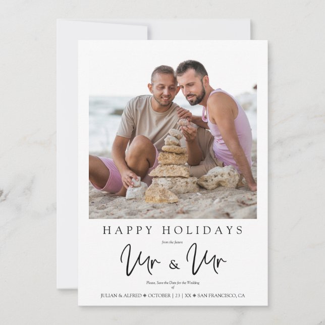 Whimsical MR & MR Gay Christmas Wedding Photo (Devant)