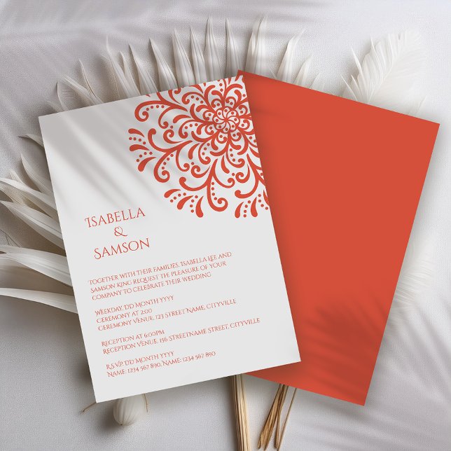 Whimsical Orange Red Flourish Faire-part de mariag (Créateur téléchargé)
