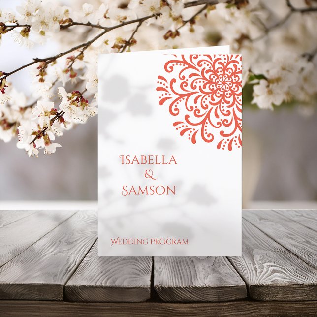 Whimsical Orange Red Flourish Wedding Programme (Créateur téléchargé)