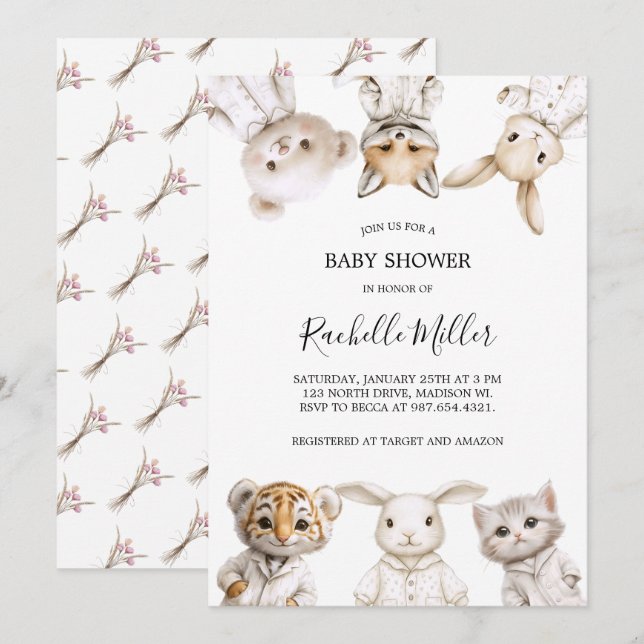 Whimsical Pajama Parade: Baby Shower Invitation  (Devant / Derrière)