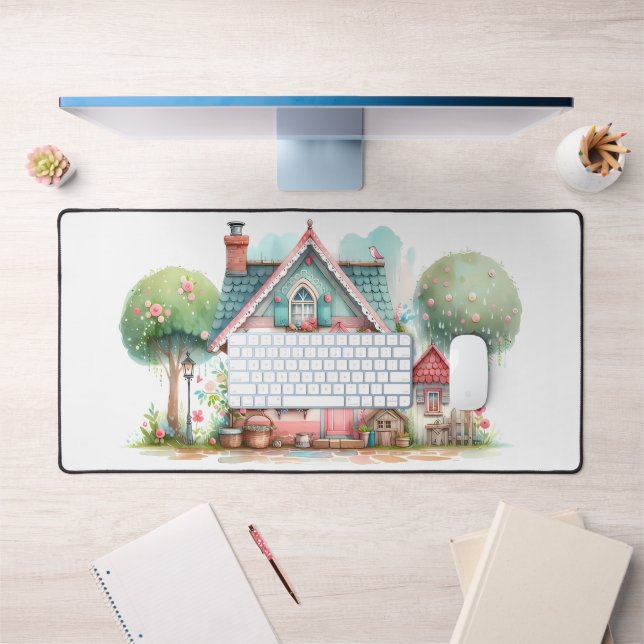 Whimsical Pastel Fairy Tale Cottage Art (Bureau 1)