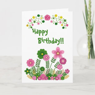 Whimsical Pastel Floral Bonne carte d'anniversaire