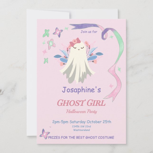 Whimsical Pastel Ghost Girl Halloween Invitation d (Devant)