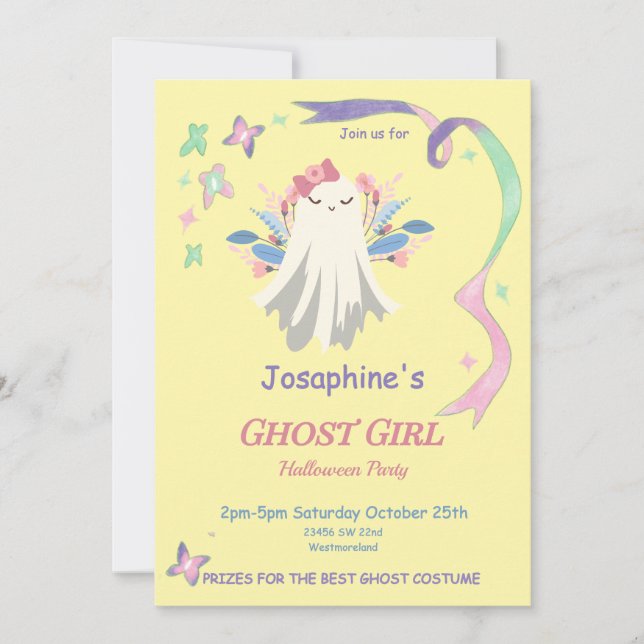 Whimsical Pastel Ghost Girl Halloween Invitation d (Devant)