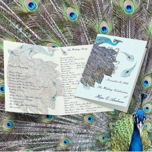 Whimsical Peacock Feathers Programme de mariage