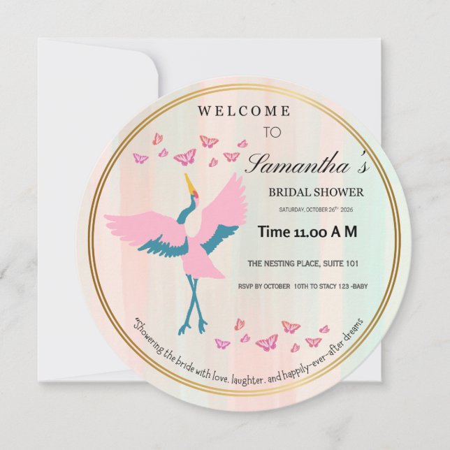 Whimsical Pink Crane Bridal Shower Invitation | Co (Devant)