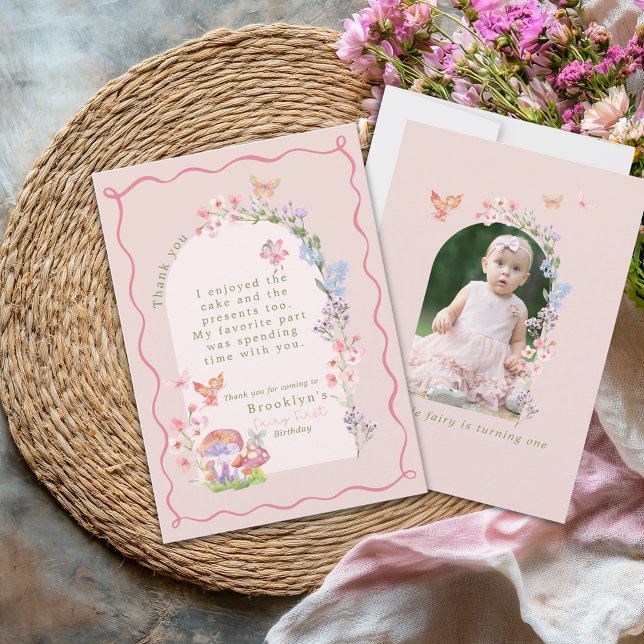 Whimsical Pink Fairy Premier anniversaire Carte de (Whimsical Pink Fairy First Birthday Thank You Card
)