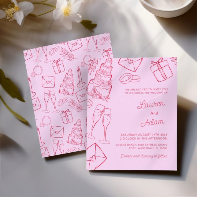 Whimsical Pink & Red Hand Drawn BUDGET Wedding (Créateur téléchargé)