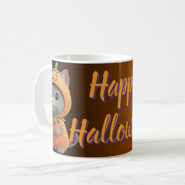 Whimsical Pumpkin Kitty Halloween Coffee Mug (Devant gauche)