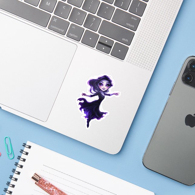 Whimsical Purple Glow Fairy Girl Die-Cut Sticker (Ordinateur portable avec iPhone)