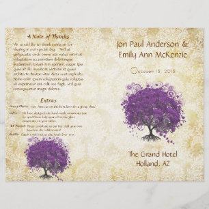 Whimsical Purple Heart Leaf Programme de mariage d