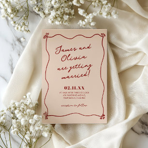 Whimsical Quirky Rouge main tiré Faire-part de mar