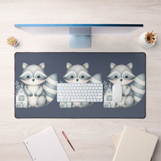 Whimsical Raccoon Night Woodland Cottage Scene (Bureau 1)