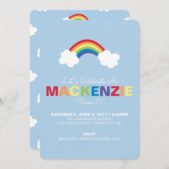 Whimsical Rainbow Anniversaire Fête Invitation (Devant / Derrière)