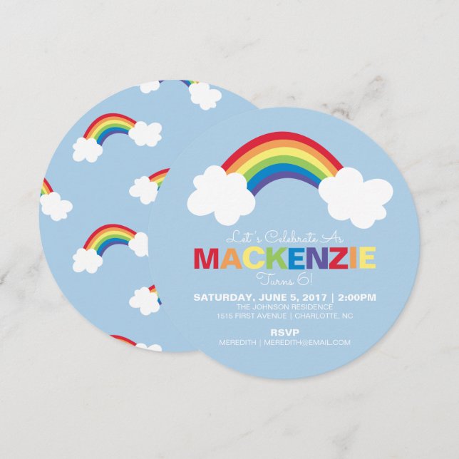 Whimsical Rainbow Anniversaire Fête Invitation (Devant / Derrière)