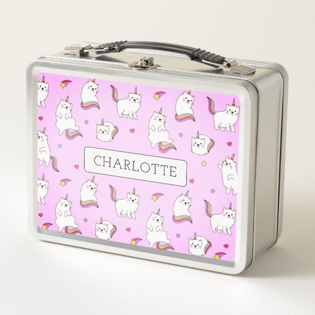 Whimsical Rainbow Cats Metal Lunchbox (Devant)