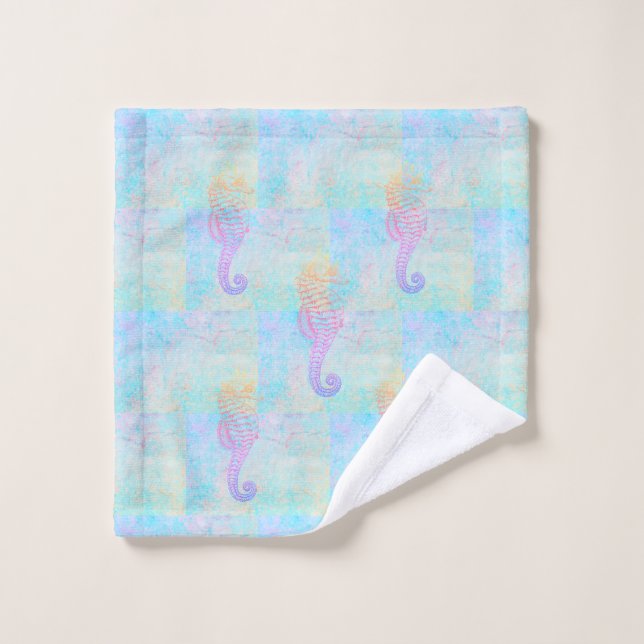 Whimsical Rainbow Pastels Sea Horse (Gant de toilette)