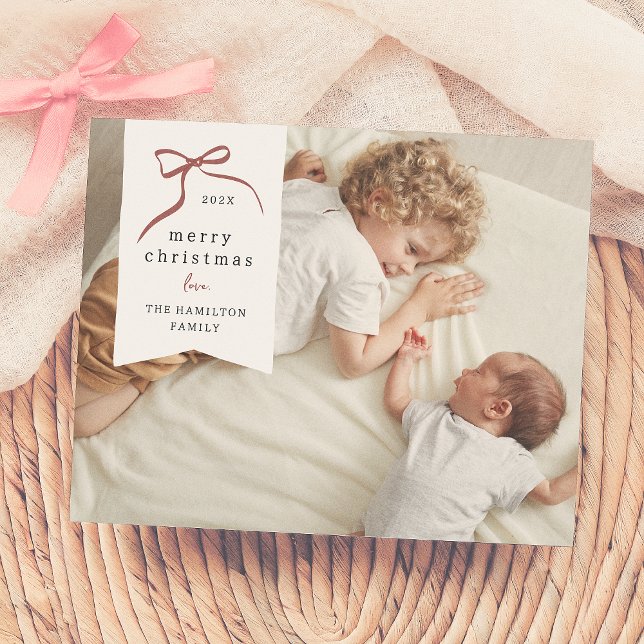 Whimsical Red Bow Noël Budget photo de Noël (Créateur téléchargé)