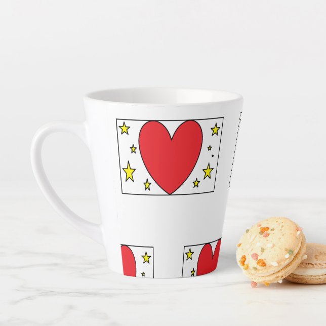 Whimsical Red Heart and Gold Stars Latte Mug (En situation)