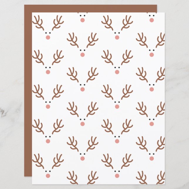 Whimsical Reindeer Boho Pattern Scrapbook Paper (Devant / Derrière)