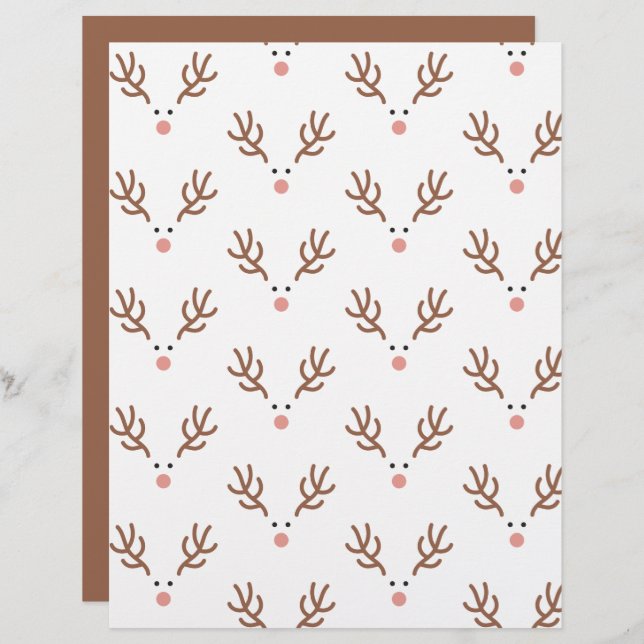 Whimsical Reindeer Boho Pattern Scrapbook Paper (Devant / Derrière)