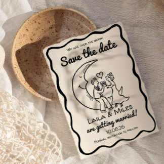 Whimsical Save the date over the moon wedding