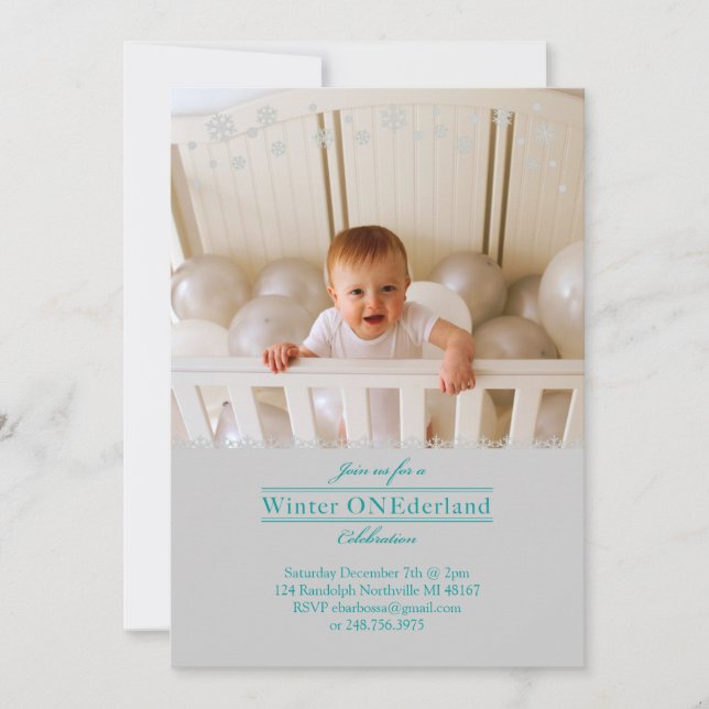 Whimsical Snowflakes Anniversaire Photo Invitation (Devant)