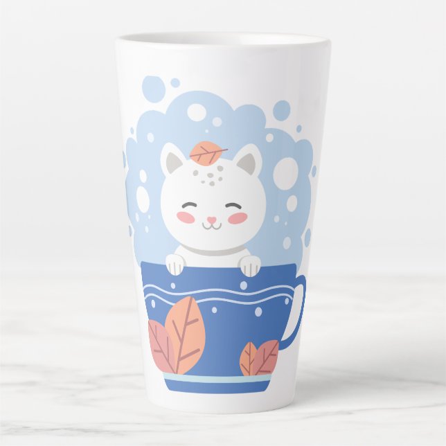 Whimsical Starry Kitten Blue Teacup Latte Mug (Devant)