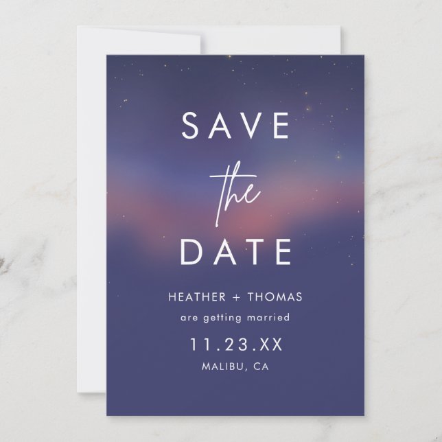 Whimsical Starry Night Script Modern Save the Date (Devant)