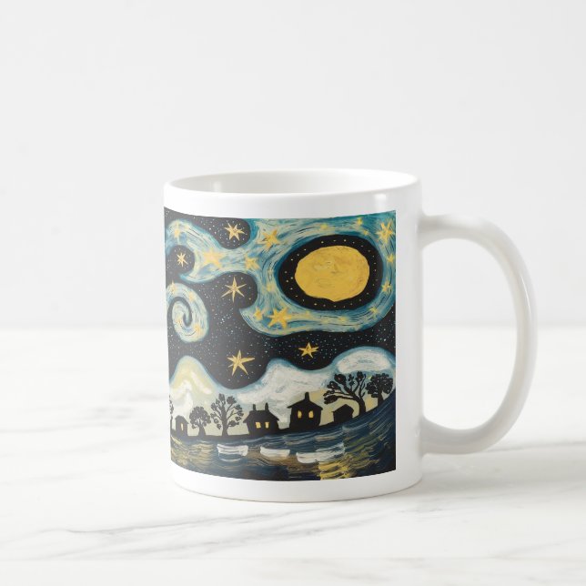 Whimsical Starry Night Village café Mug (Droite)