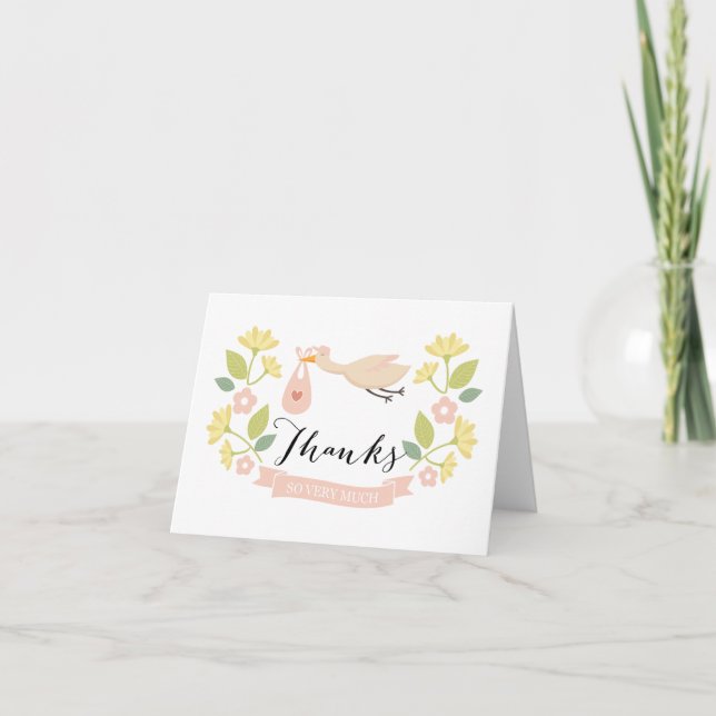 Whimsical Stork Baby shower Merci carte de note (Devant)