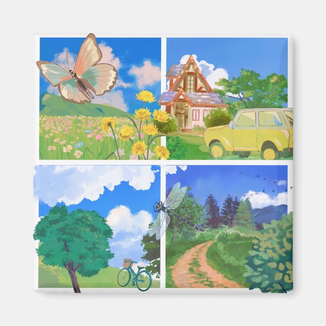 Whimsical Summer Countryside Magnet (Devant)