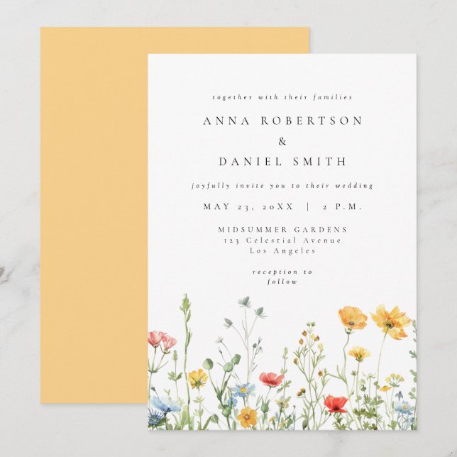 Whimsical Summer Floral Wedding Invitation (Devant / Derrière)