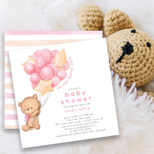 Whimsical Teddy Girls Baby shower Invitation