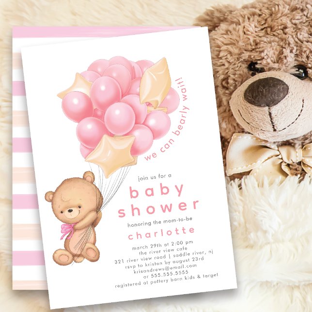 Whimsical Teddy Girls Baby shower Invitation (Créateur téléchargé)
