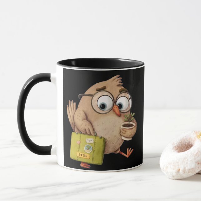 Whimsical Traveler Bird – Kind Ones Adventure Mug (Avec donut)