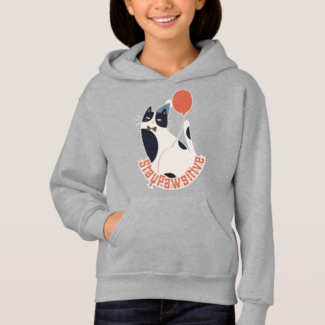 Whimsical Tuxedo Cat Balloon Youth Pullover (Devant)