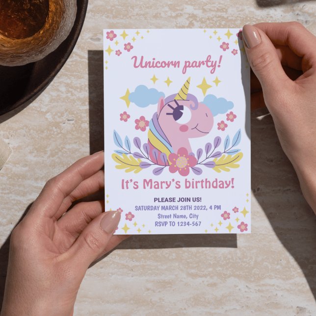 Whimsical Unicorn Anniversaire Invitation Avec Pho (Whimsical Unicorn Birthday Invite – Personalized Photo Card)