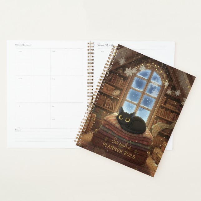 Whimsical Vintage Attic Black Cat (Devant avec enveloppe)