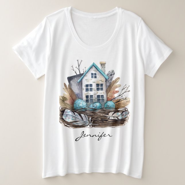 Whimsical Watercolor Birds Nest Fairytale House (Design devant)