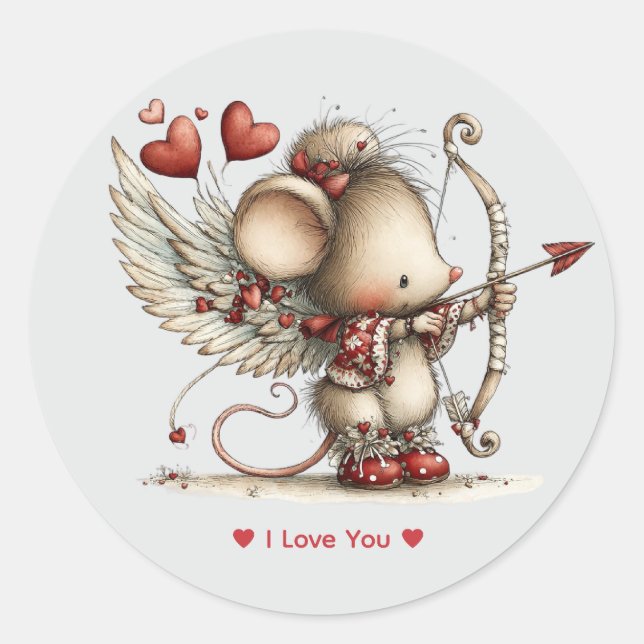 Whimsical Watercolor Cupid Mouse Love Sticker (Devant)