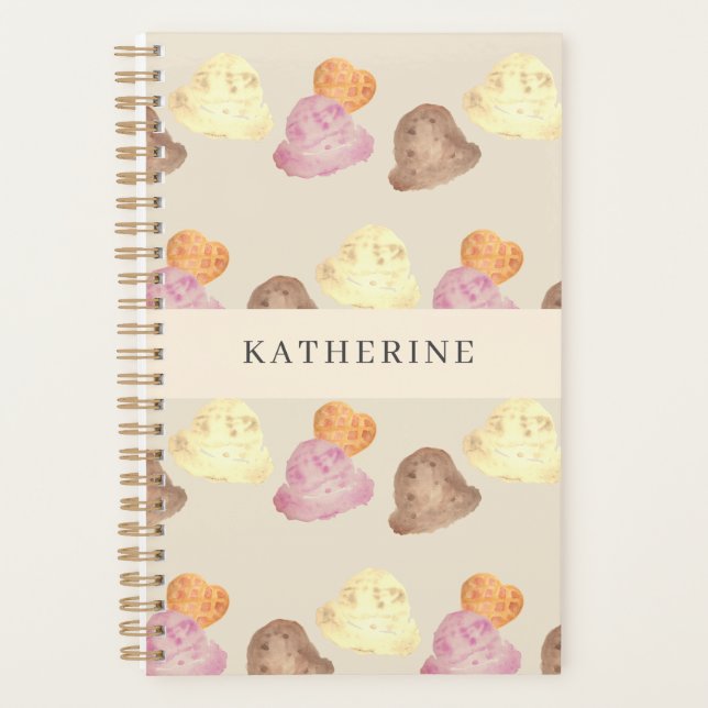Whimsical Watercolor Ice Cream Scoops Planner (Devant)