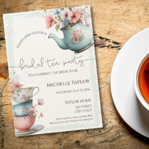 Whimsical Watercolor Tea Bridal Shower Invitation