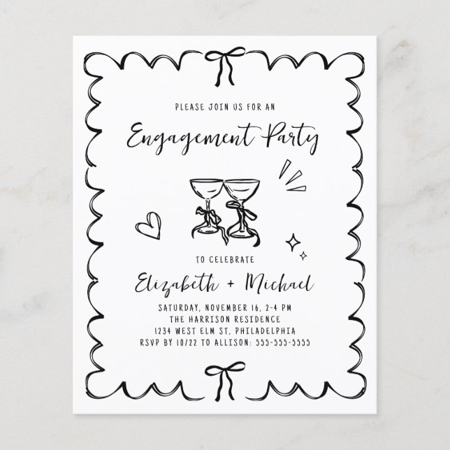 Whimsical Wavy Frame Engagement Party Invitation (Devant)