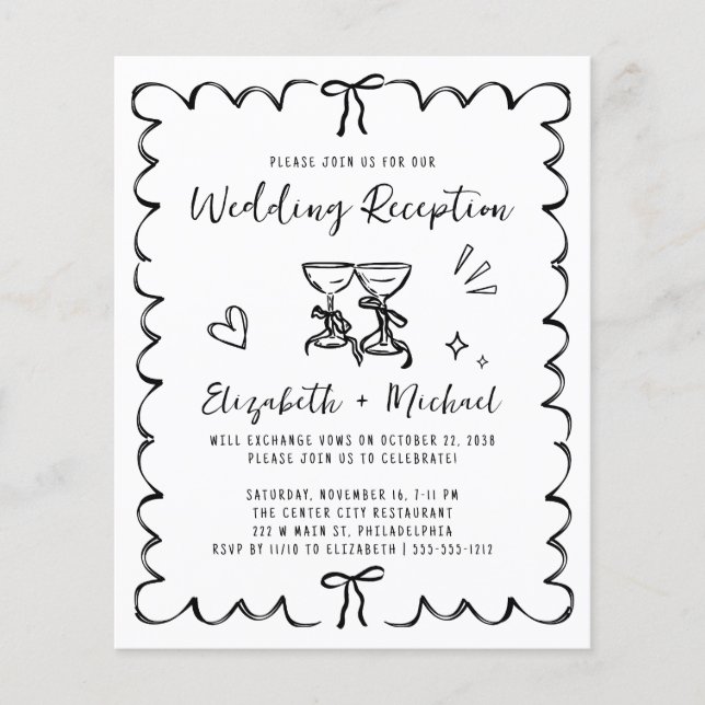 Whimsical Wavy Frame Wedding Reception Invitation (Devant)