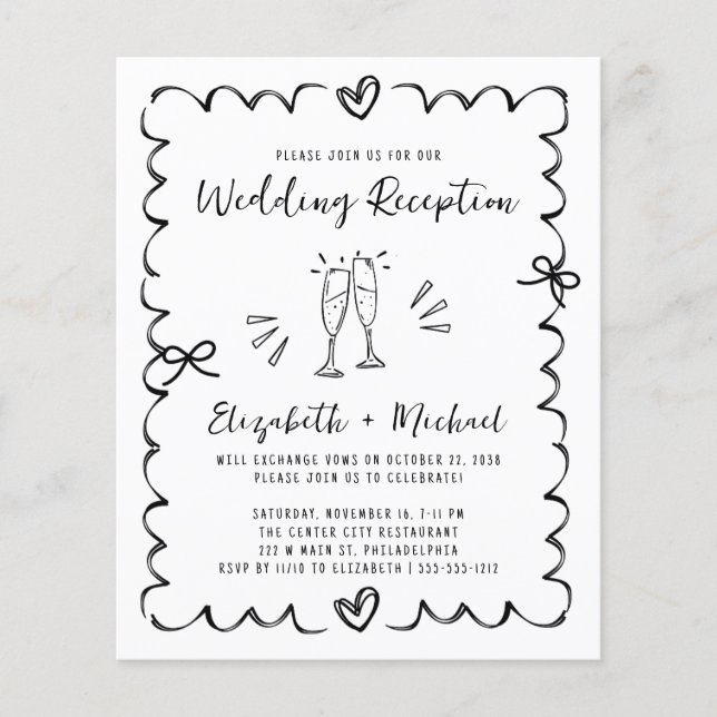 Whimsical Wavy Frame Wedding Reception Invitation (Devant)