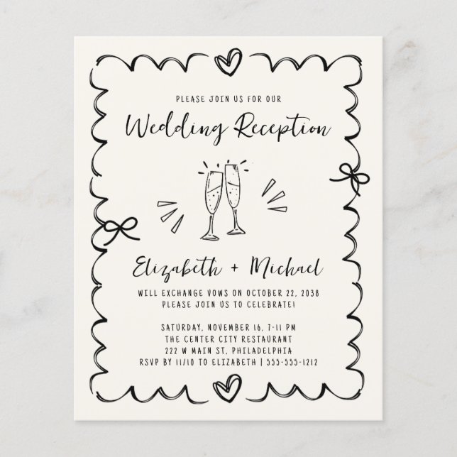Whimsical Wavy Frame Wedding Reception Invitation (Devant)