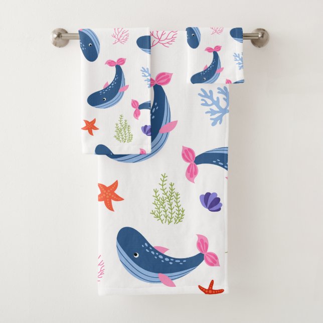 Whimsical Whales and Coral Seamless Pattern (En situation)