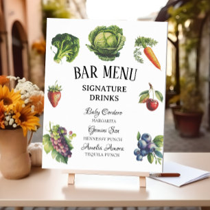 Whimsical White Garden Baby shower Bar Menu Poster