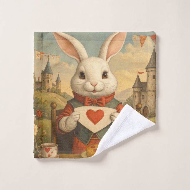 Whimsical White Rabbit Hearts Enchanted Wonderland (Gant de toilette)